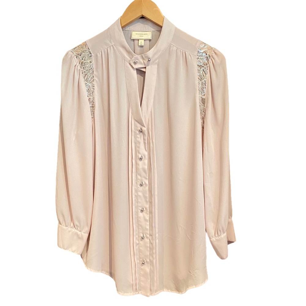 Anthropologie Blush Pink Blouse with Lace Detail